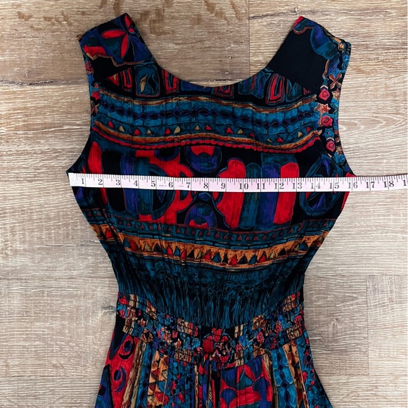 VINTAGE Carole Little Multicolor Tiered Abstract Ethnic Maxi Dress Size 8/small - Picture 10 of 11